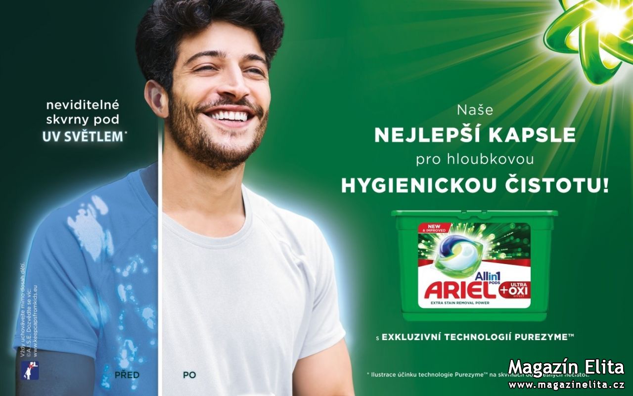 Odstraňte nyní i neviditelné skvrny s ARIEL kapslemi ALLIN1 s Purezyme™ technologií